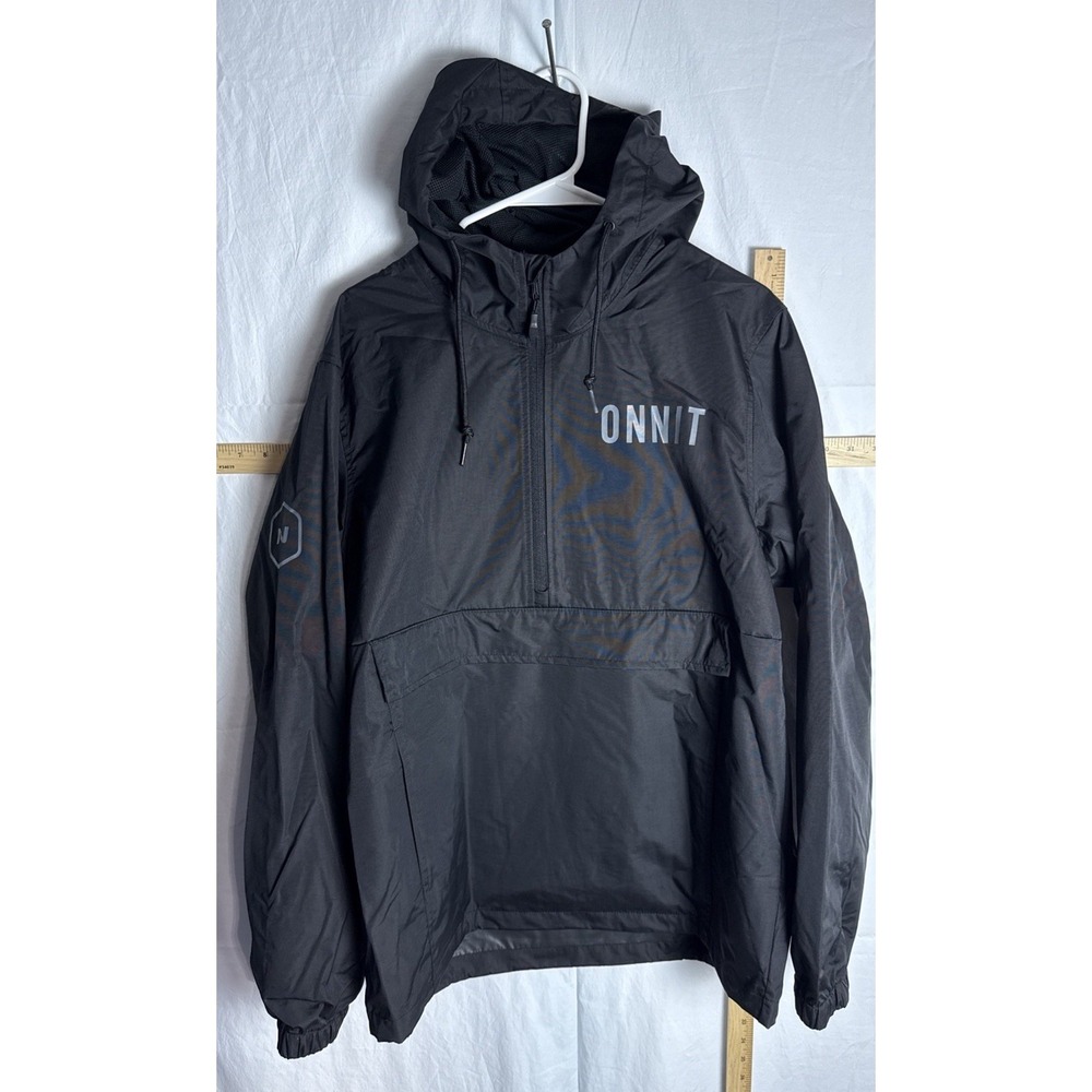 Onnit Windbreaker Jacket Mens Med Black 1/4 Zip Hooded Athletic Water Resistant